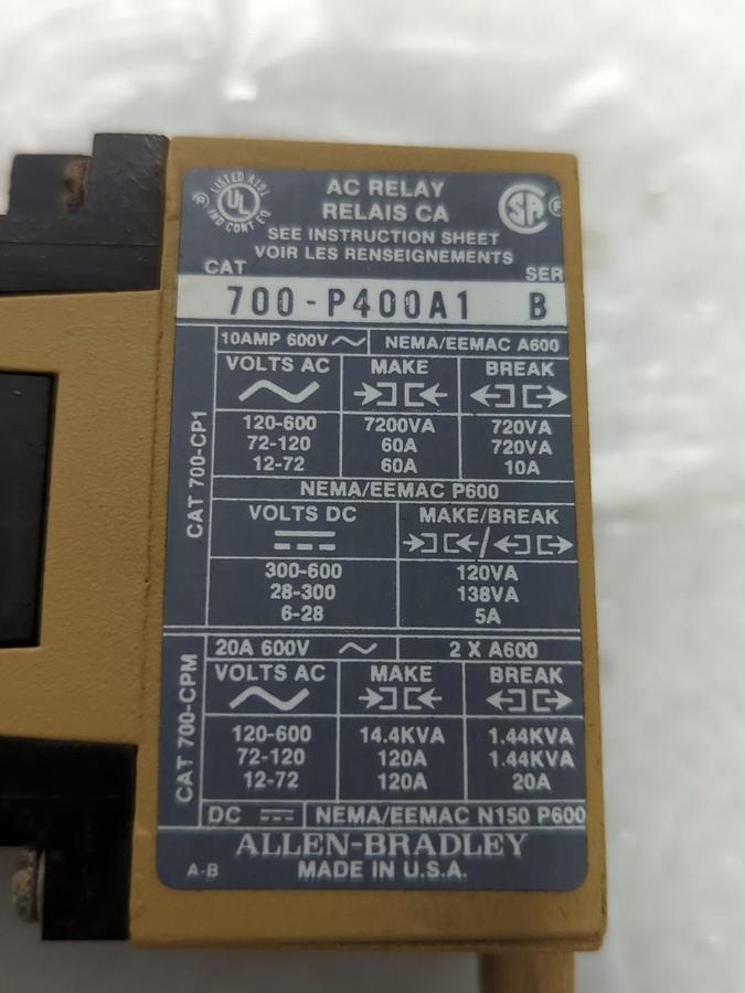 Used ALLEN BRADLEY,700-P400A1,SERIES B ACRELAY PRE-OWNED