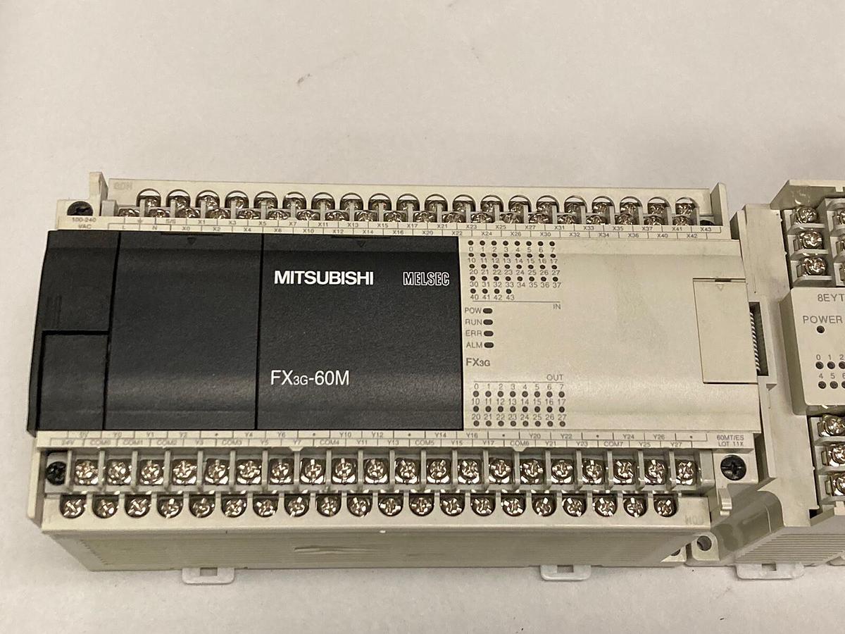 Used Mitsubishi,FX3G-60MT/ES,AC Base Unit FX2N-8EYT and FX2N-8EX Transistor Blocks