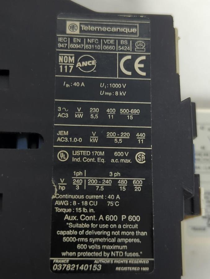 Used TELEMECANIQUE,LP1-D2510,CONTACTOR PRE-OWNED