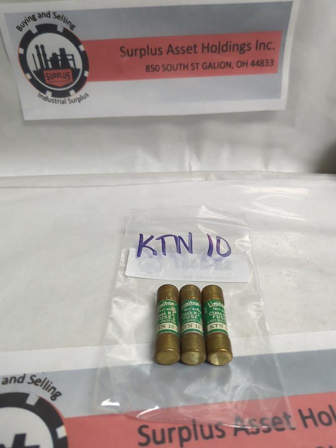 Used COOPER BUSSMANN,KTN-10,LIMITRON 10 AMP FUSE LOT OF 3 PRE-OWNED