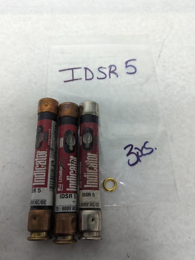 Used LITTELFUSE,IDSR5,INDICATOR 5 AMP FUSE LOT OF 3 PRE-OWNED