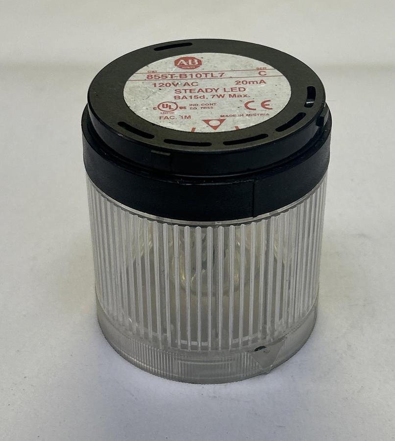 Used ALLEN BRADLEY,855T-B10TL7,SER C CLEAR WHITE STEADY LED STACK LIGHT