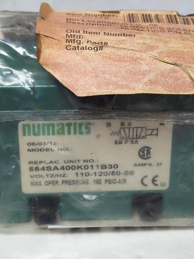 NUMATICS,554SA400K011B30,SOLENOID VALVE 110-120V 50/60HZ 150PSIG NOS