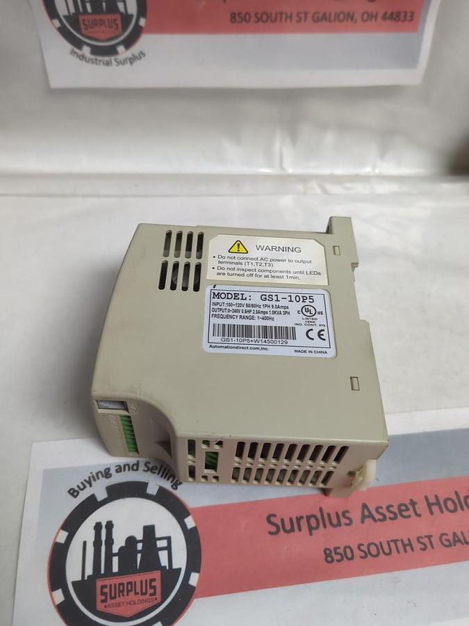 Used AUTOMATION DIRECT,GS1-10P5,AC DRIVE OUTPUT 0-240V 0.5HP 2.5AMPS 1.0KVA 3PH