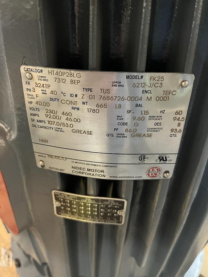 US MOTORS,HT40P2BLG,HOLLOW SHAFT MOTOR 40HP 1780RPM 3PH 324TP