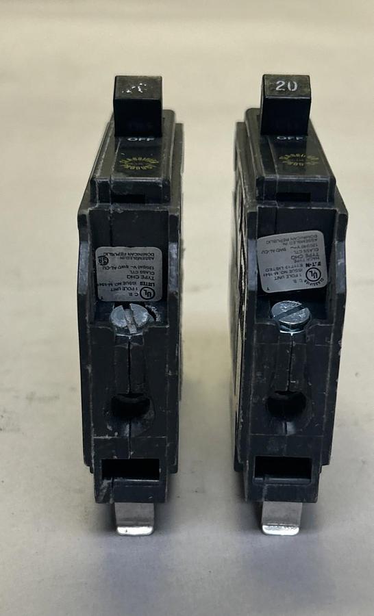 Used EATON,CHQ120,CIRCUIT BREAKER 20A 120/240V 1P LOT OF 2