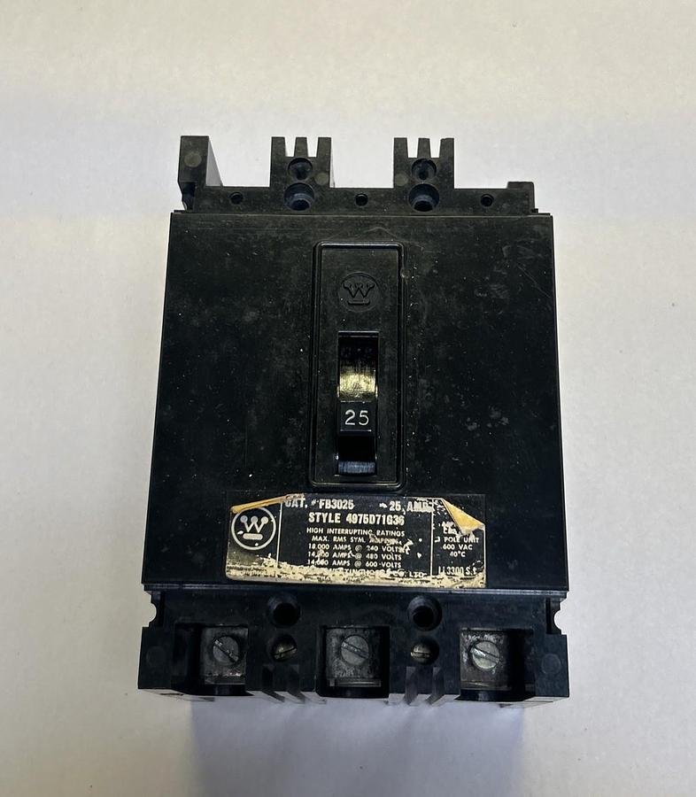 Used WESTINGHOUSE,FB3025,CIRCUIT BREAKER 25A 600V 3P