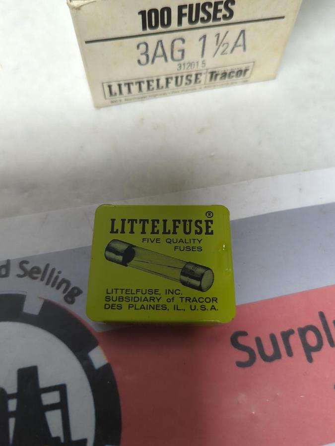 LITTELFUSE,3AG 1-1/2A,GLASS FUSES BOX OF 100 ( 20 PKS OF 5) NEW