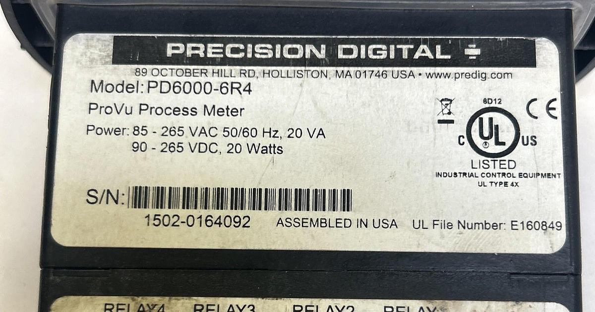 Used PRECISION DIGITAL,PD6000-6R4,PROCESS METER 85-265V