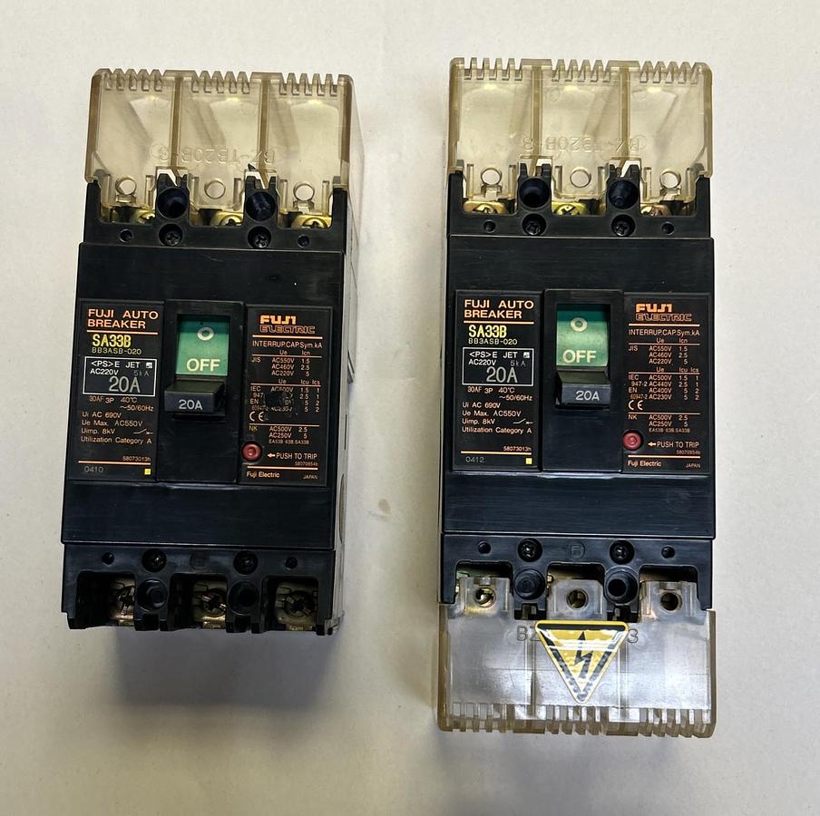 Used FUJI ELECTRIC,BB3ASB-020,CIRCUIT BREAKER 20A 600V 3P LOT OF 2