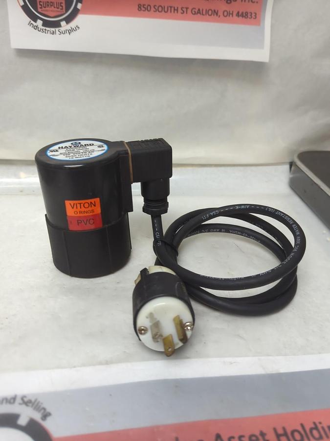 Used HAYWARD,PVC/CPVC,TRUE UNION SOLENOID VALVE WITH CORD 120VOLTS AC 50/60HZ 19WATT
