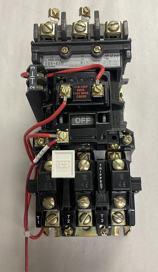 Used ALLEN BRADLEY,509-A0D,SER B STARTER NEMA SIZE 0 18 AMP 600V