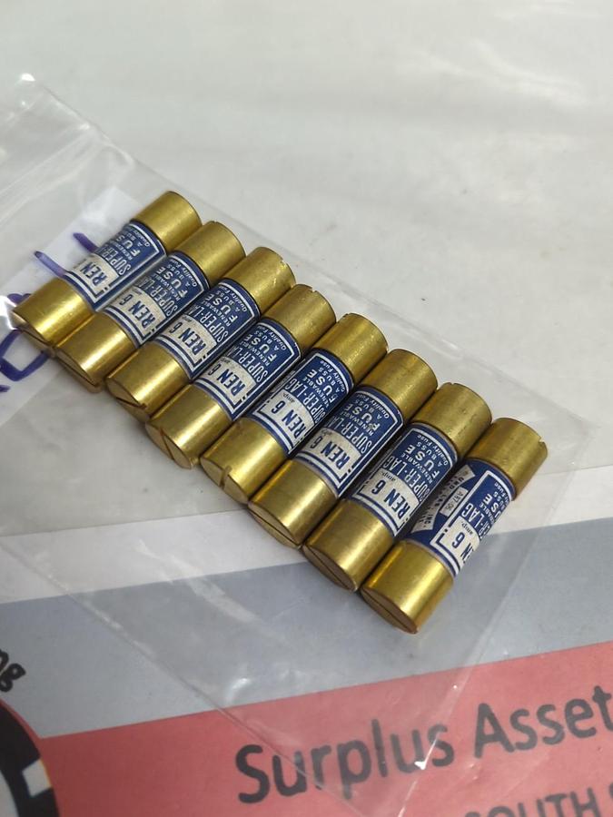 COOPER BUSSMANN,REN6,RENEWABLE 6 AMP FUSE LOT OF 8 PRE-OWNED