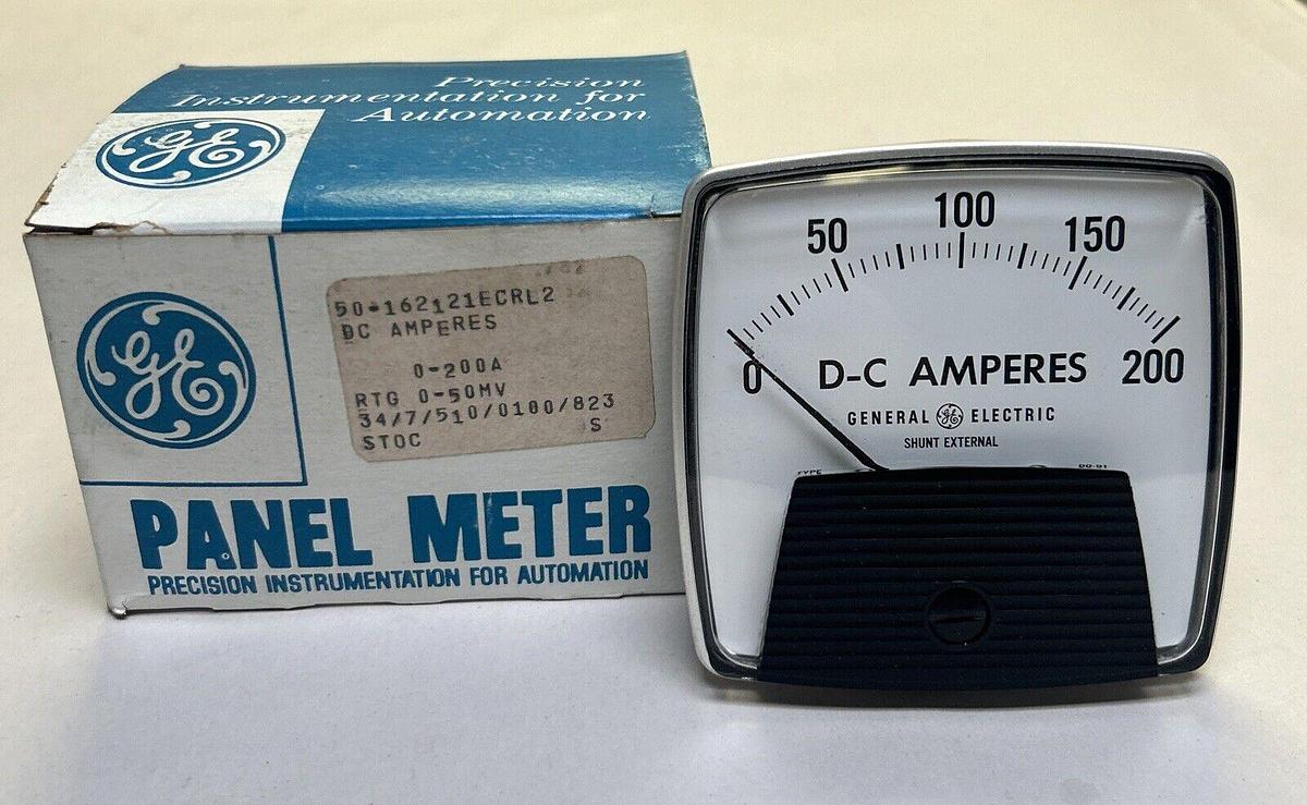 Used GENERAL ELECTRIC,50-162121ECRL2,PANEL METER 0-200 DC AMPERES NEW