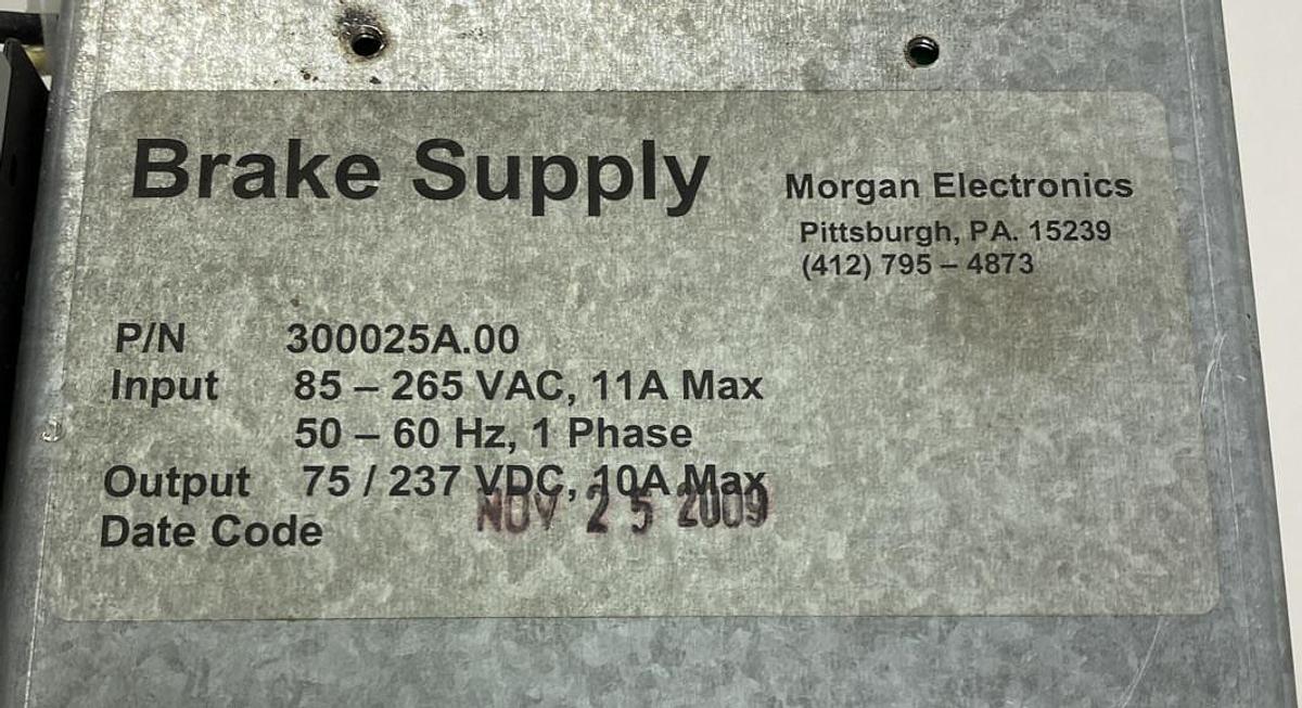 Used Siemens Morgan Electronics,300025A.00,Brake Power Supply Input 265VAC 1PH Output
