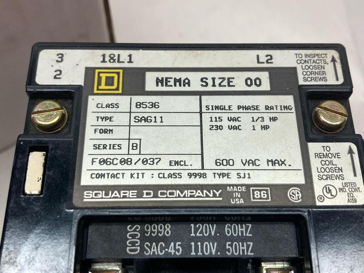 Square D,8536SAG11,Nema Size 00 Class 8536 Motor Starter Type S Ser B
