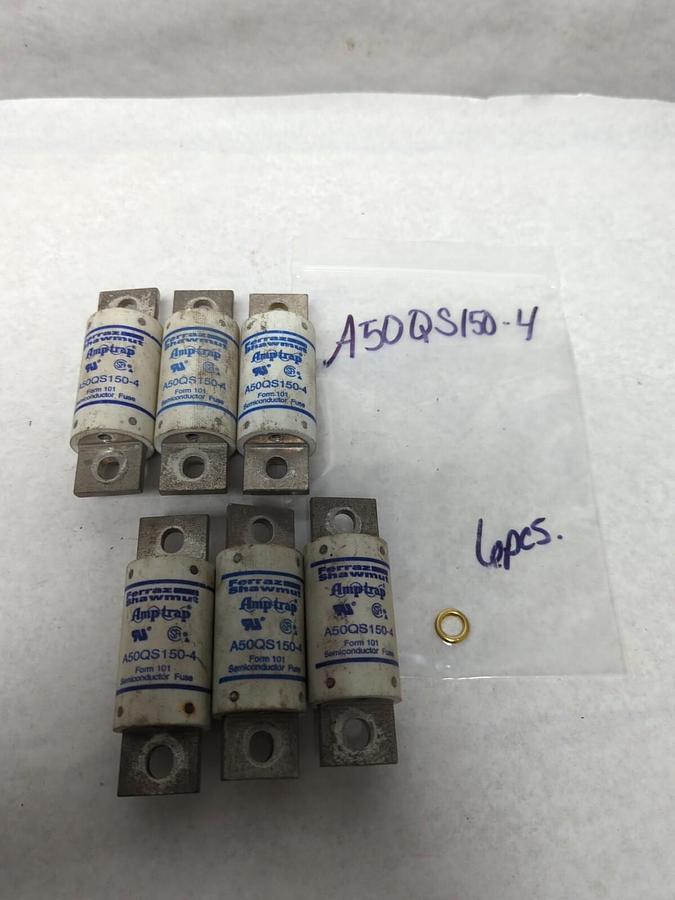 Used FERRAZ SHAWMUT,A50QS150-4,SEMI-CONDUCTOR 150 AMP FUSE LOT OF 6 PRE-OWNED