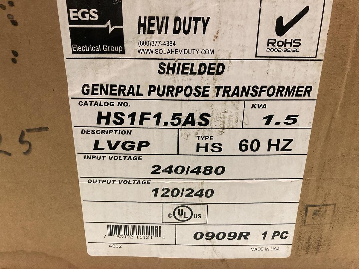 Used EGS,HS1F1.5AS,General Purpose Transformer 1.5kva 240/480V 60Hz