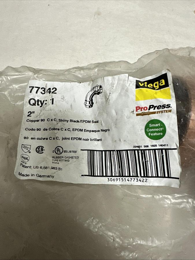 Used Viega,77342,2" Copper 90 Deg