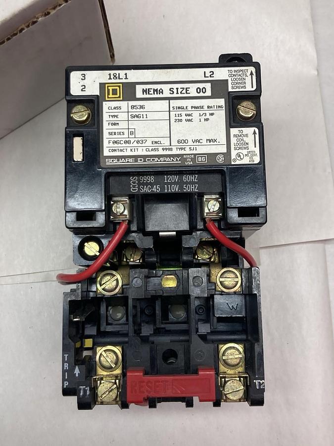Square D,8536SAG11,Nema Size 00 Class 8536 Motor Starter Type S Ser B