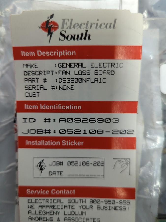 Used GE,DS3800NFLA1C,FAN LOSS BOARD PRE-OWNED