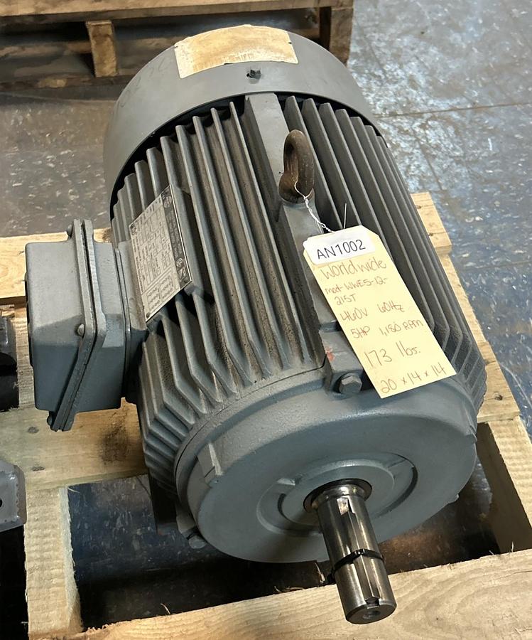 Used WORLDWIDE ELECTRIC,WWE5-12-215T,MOTOR 5HP 1180RPM 460V 3PH 418T FRAME