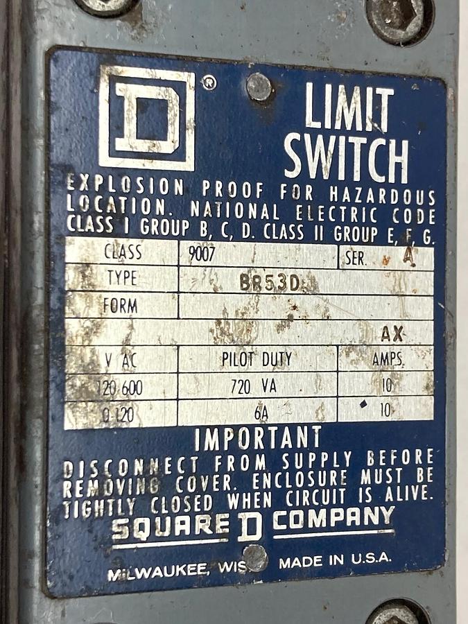 Used Square D,9007BR53D,Limit Switch