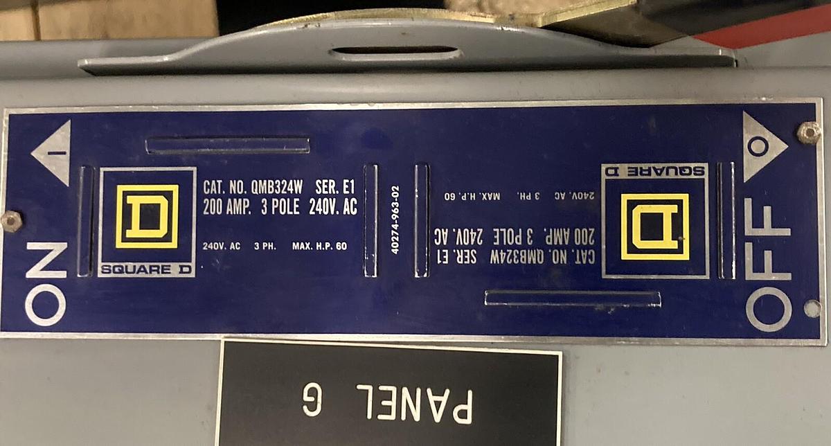 Used Square D,QMB324W,3-Pole Fusible Branch Panelboard Switch 200 Amp 240V Ser E1