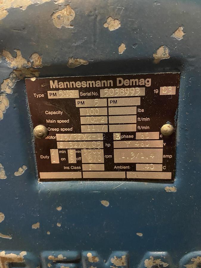 Used MANNESMANN DEMAG,50338993 PM-5NF,100LB ELECTRIC CHAIN HOIST