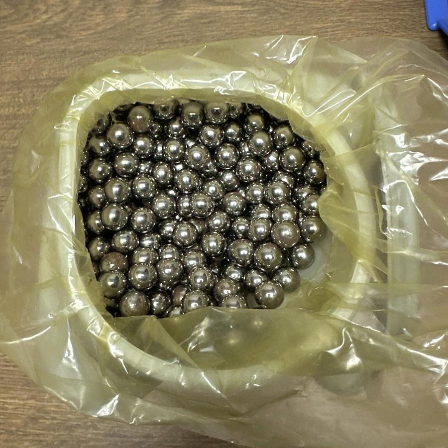 1/2" Ball Bearing Steel and Chrome approx. 1500 per container 29lbs.