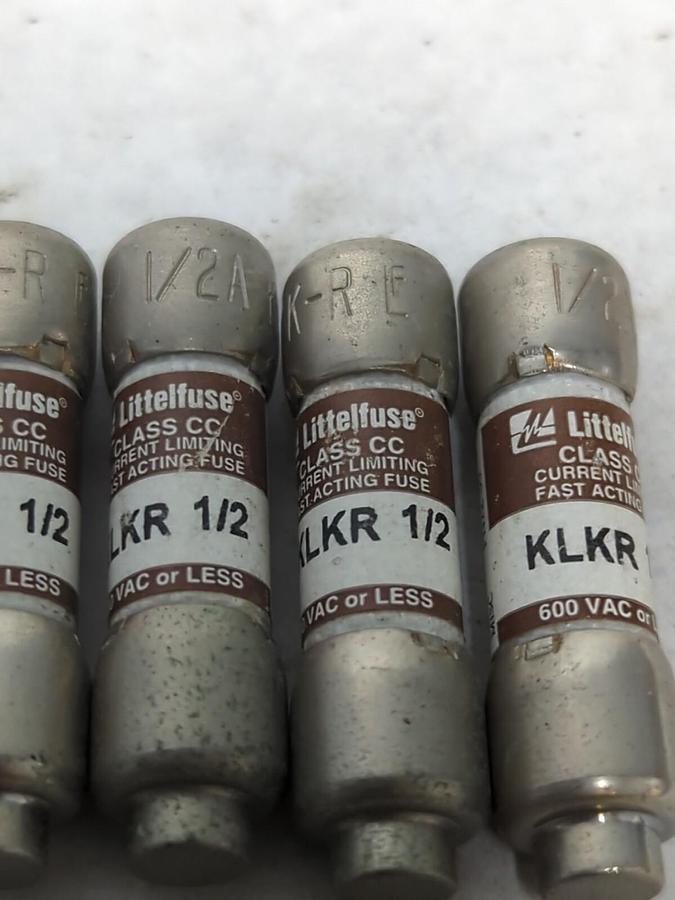 Used LITTELFUSE,KLKR-1/2,CLASS CC FUSE 1/2 AMP LOT OF 6 PRE-OWNED