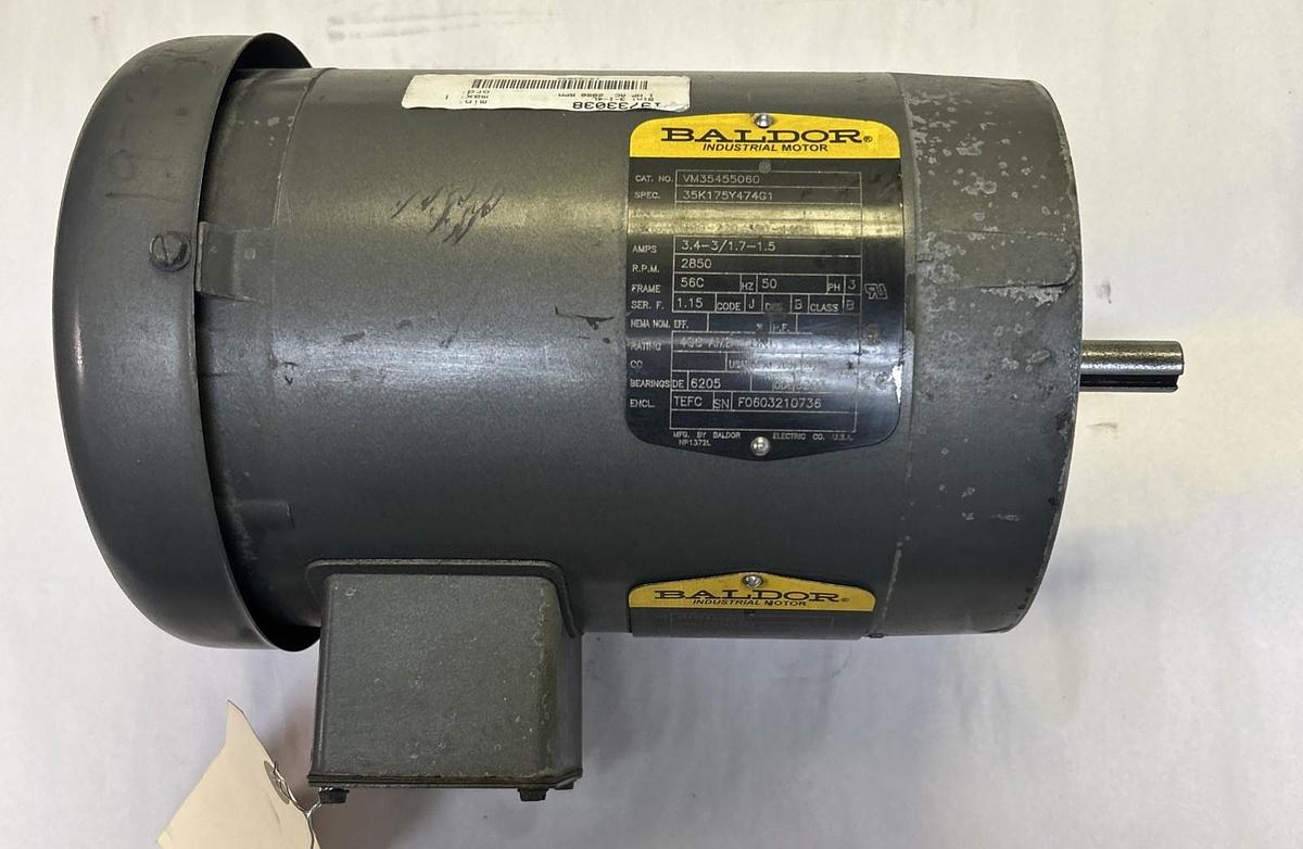 Used BALDOR,VM35455060,INDUSTRIAL MOTOR 1HP 2850RPM 190-220/380-440V 3PH 56C FRAME