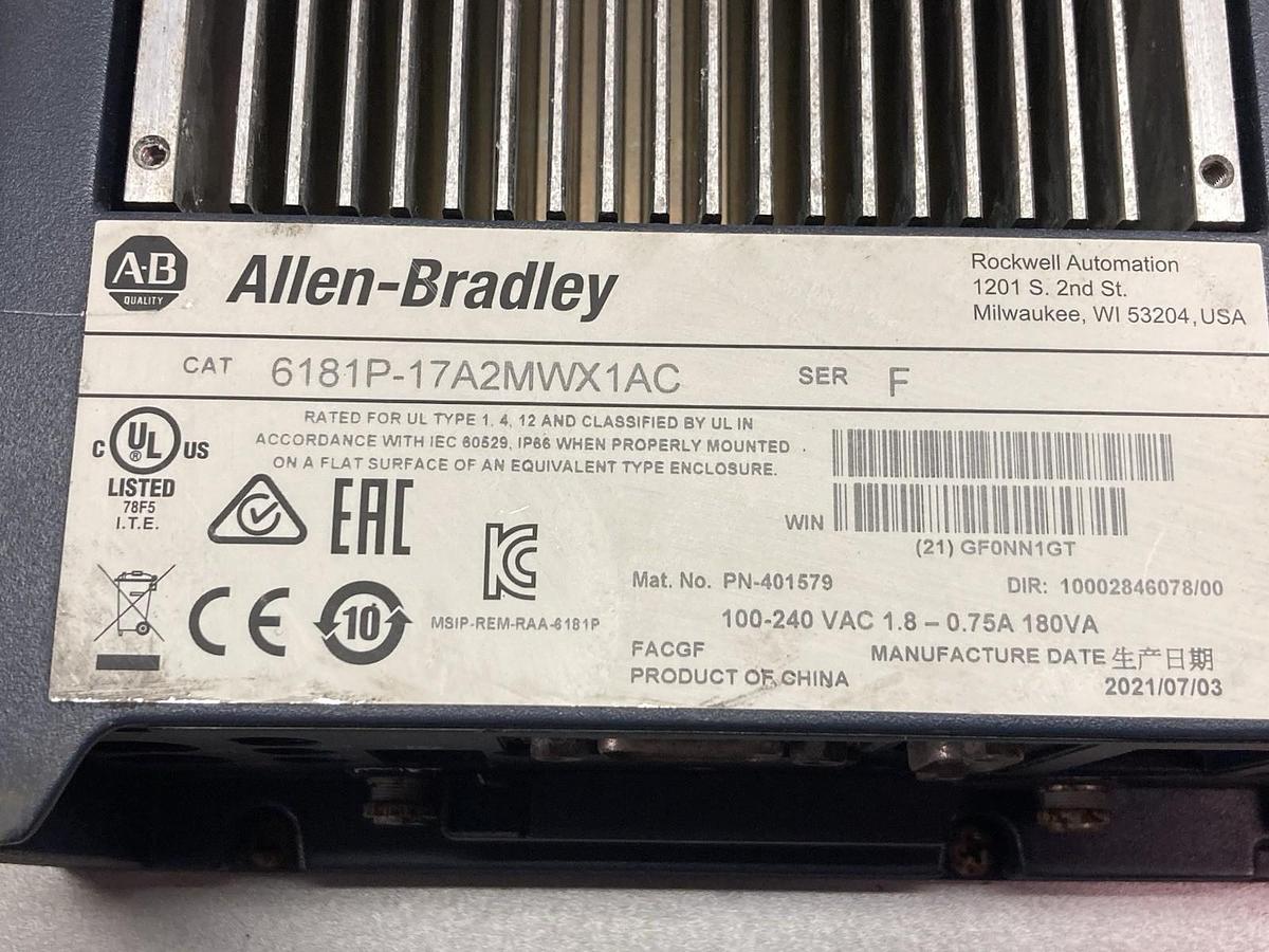 Used Allen-Bradley,6181P-17A2MWX1AC,Integrated Display Interface Ser F 100-240Vac