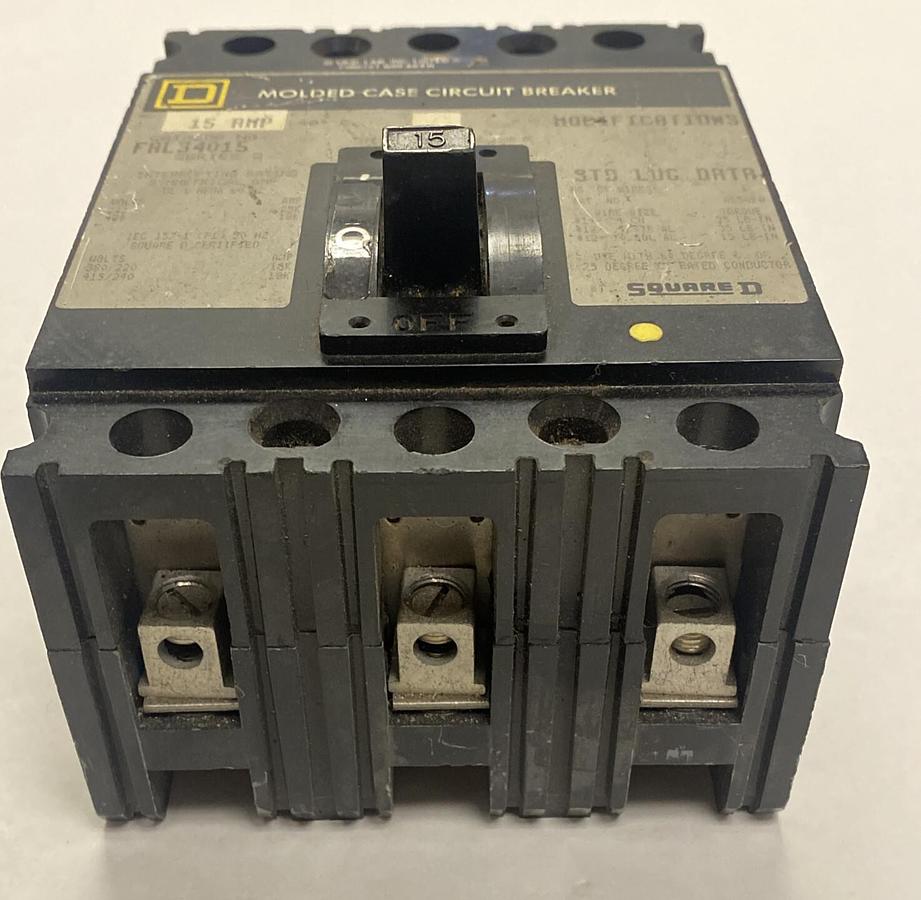 Used SQUARE D,FAL34015,CIRCUIT BREAKER 15A 600V 3 POLE