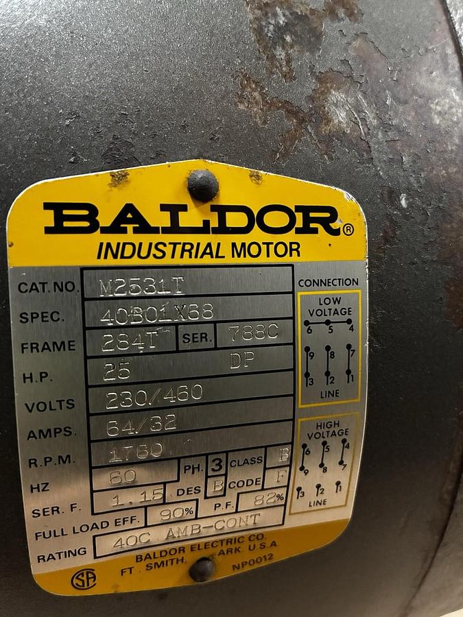 Used BALDOR,M2531T,MOTOR 25HP 1760RPM 284T 230/460V 3PH