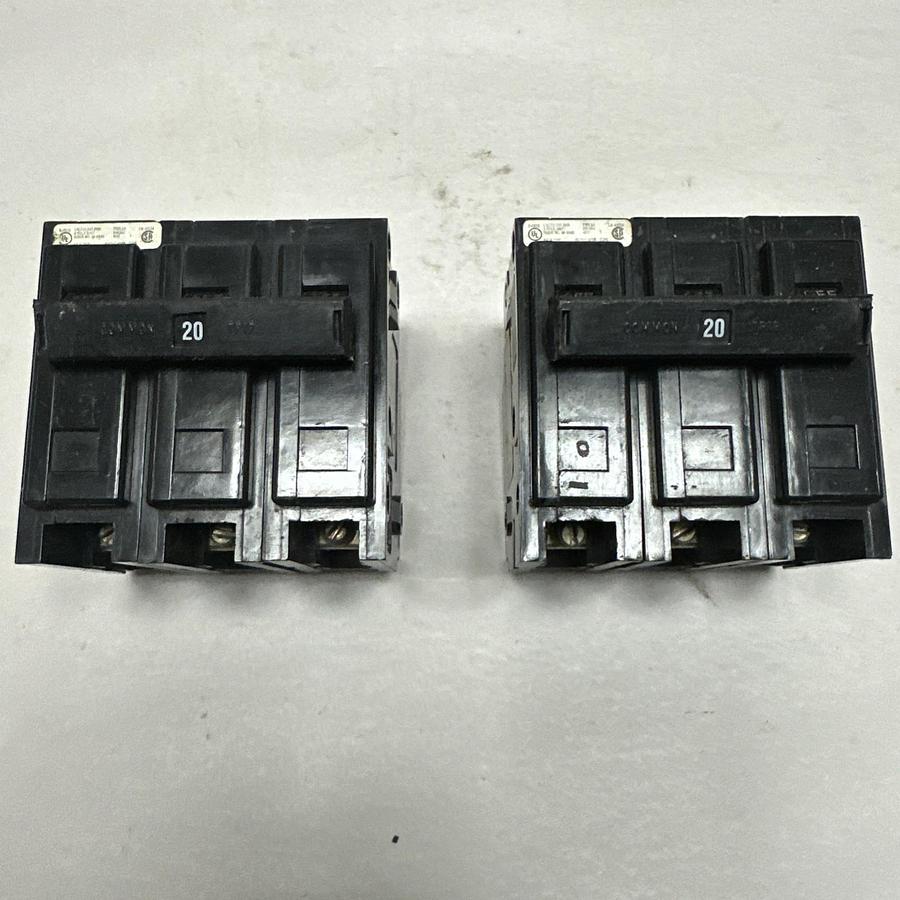 Used Cutler-Hammer,BAB3020H,20AMP 3 Pole 240VAC Circuit Breaker LOT of 2