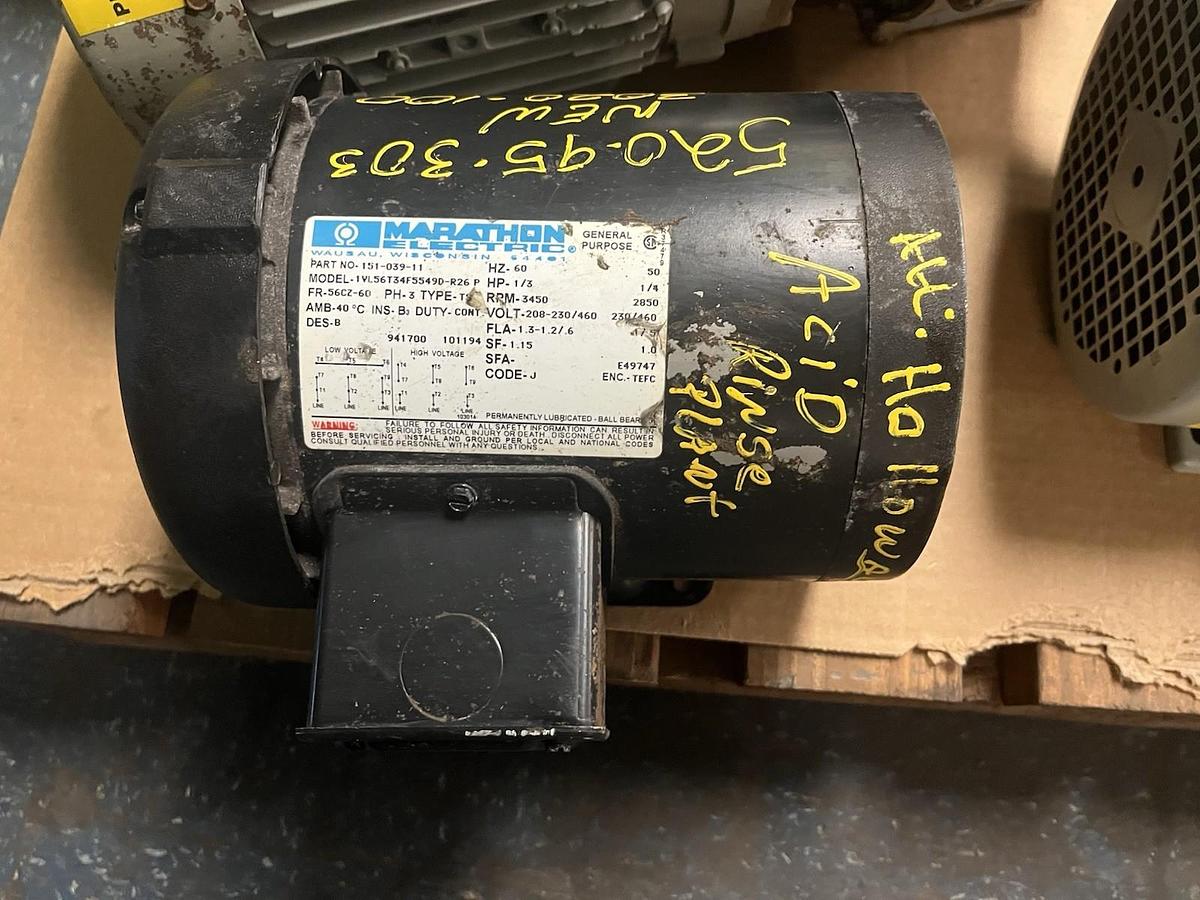 Used MARATHON,151-039-11,AC MOTOR 1/3HP 3PH 3450RPM 56CZ-60