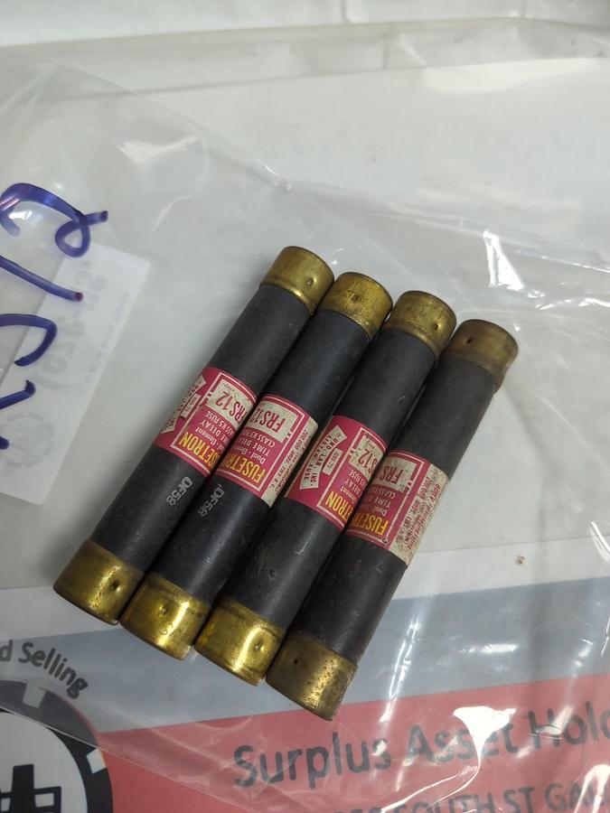 Used COOPER BUSSMANN,FRS-12,FUSETRON 12 AMP FUSE LOT OF 4 PRE-OWNED