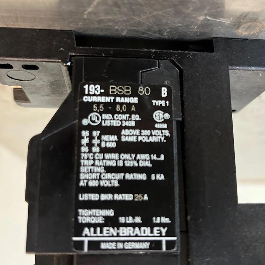 Used ALLEN BRADLEY,193-BSB-80,SER B OVERLOAD RELAY 5.5-8.0A