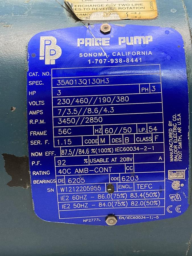 Used Price Pump,CD150VAI-494-003-300-36-3T7, Centrifugal Pump WITH 3HP Motor 3450 RPM