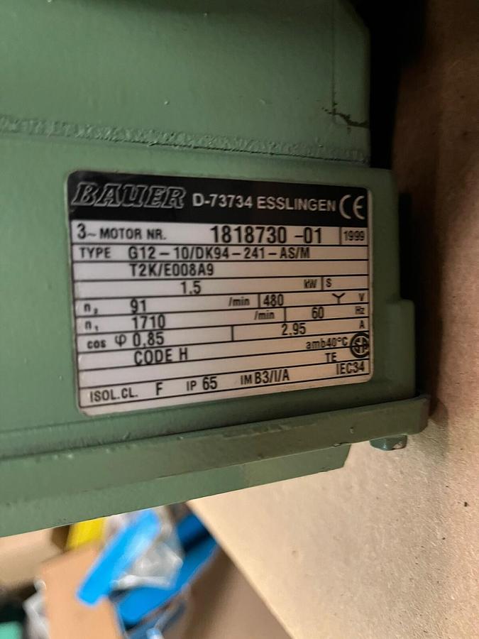 Used BAUER,181730-01,MOTOR 1.5kW, 1710RPM 480V 3PH g12-10/dk94-241-as/M