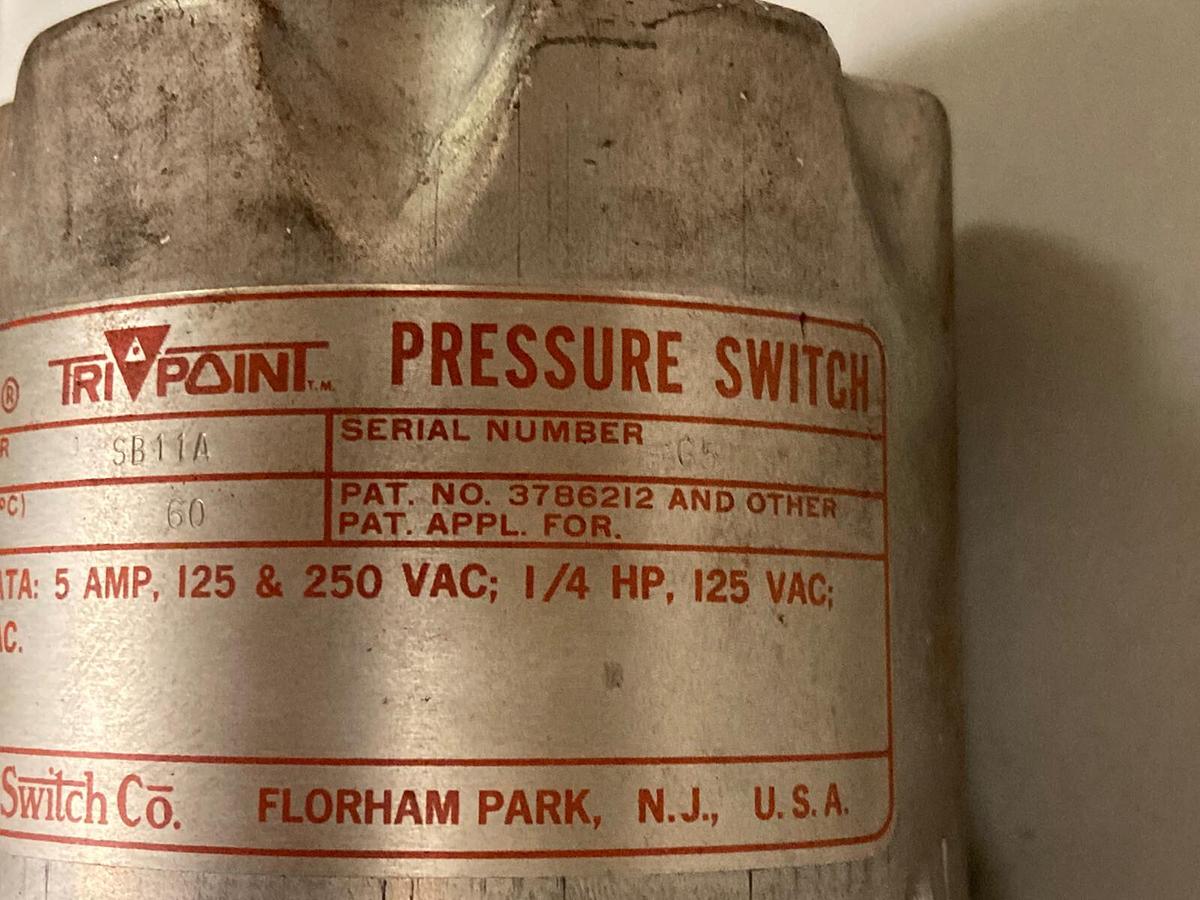 Asco,SB11A,1/4 Inch Pressure Switch 125/250VAC  5 Amp