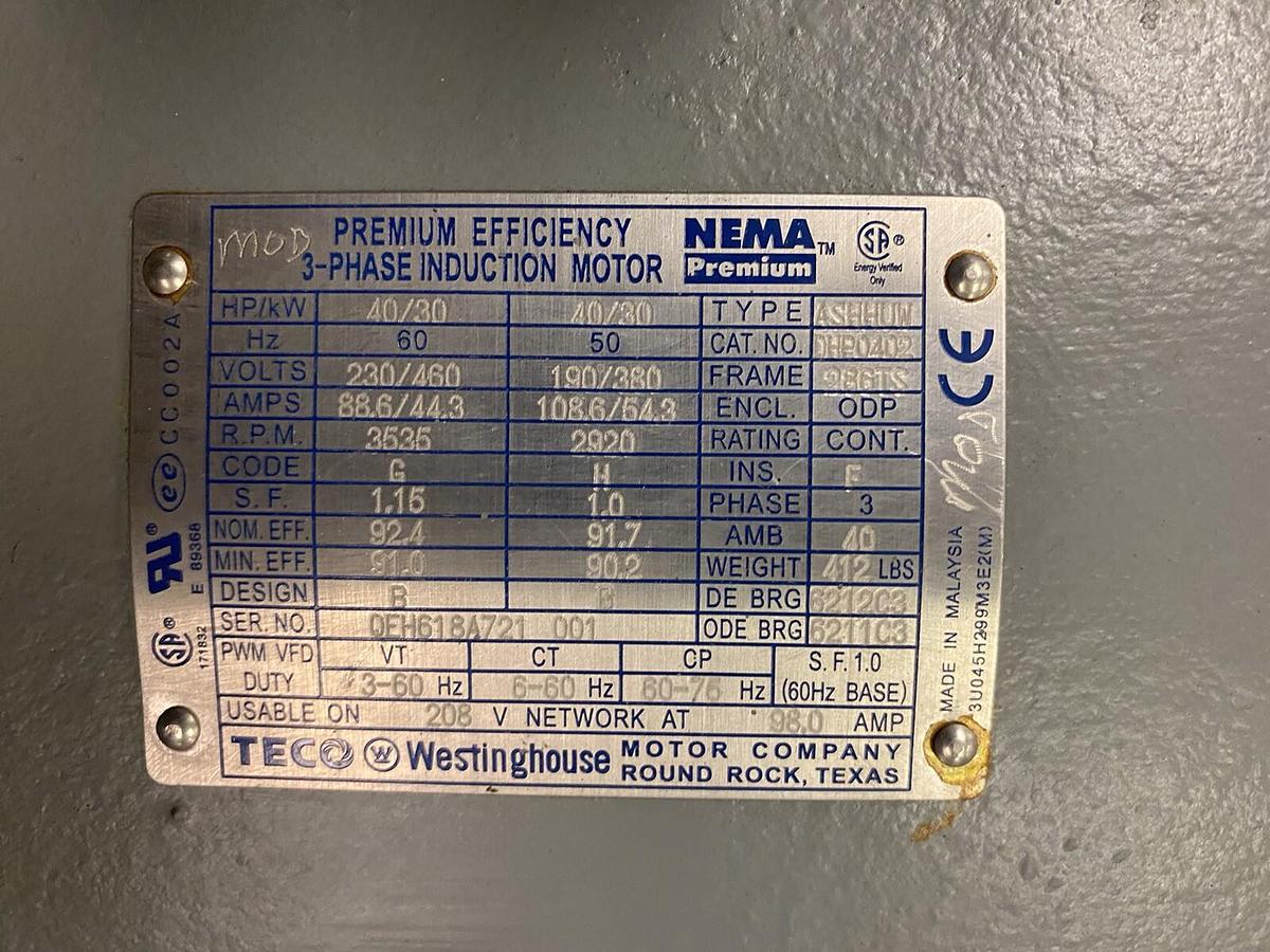 TECO WESTINGHOUSE,40HP DHP0402,MOTOR ASHHUW 3535RPM 286TS