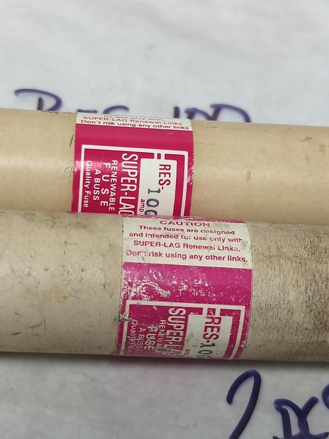 COOPER BUSSMANN,RES-100,SUPER-LAG RENEWABLE 100 AMP FUSE LOT OF 2 PRE-OWNED