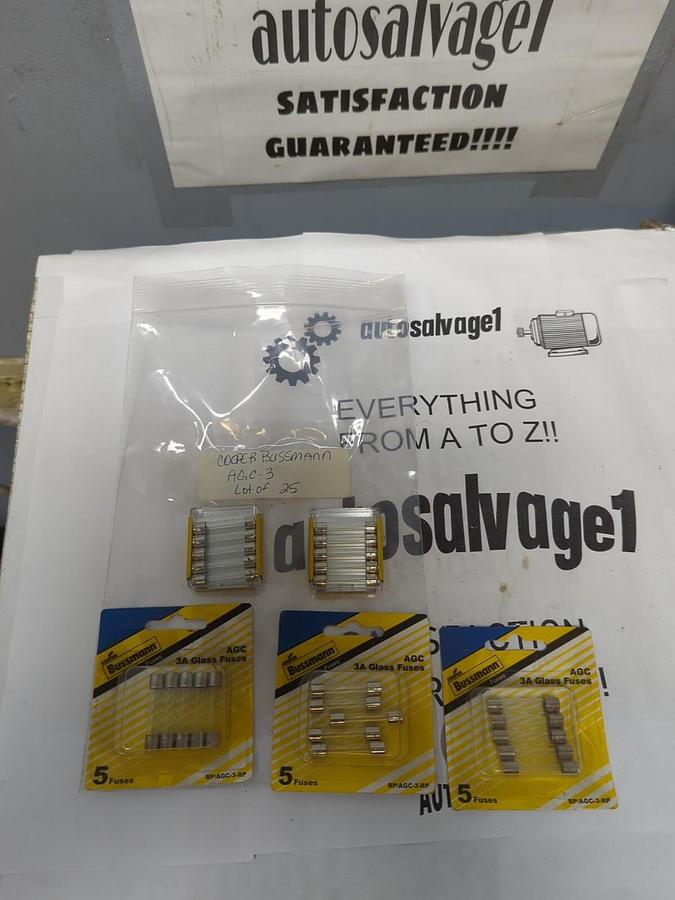 COOPER BUSSMANN,AGC-3,GLASS TUBE FUSES LOT OF 25 NEW