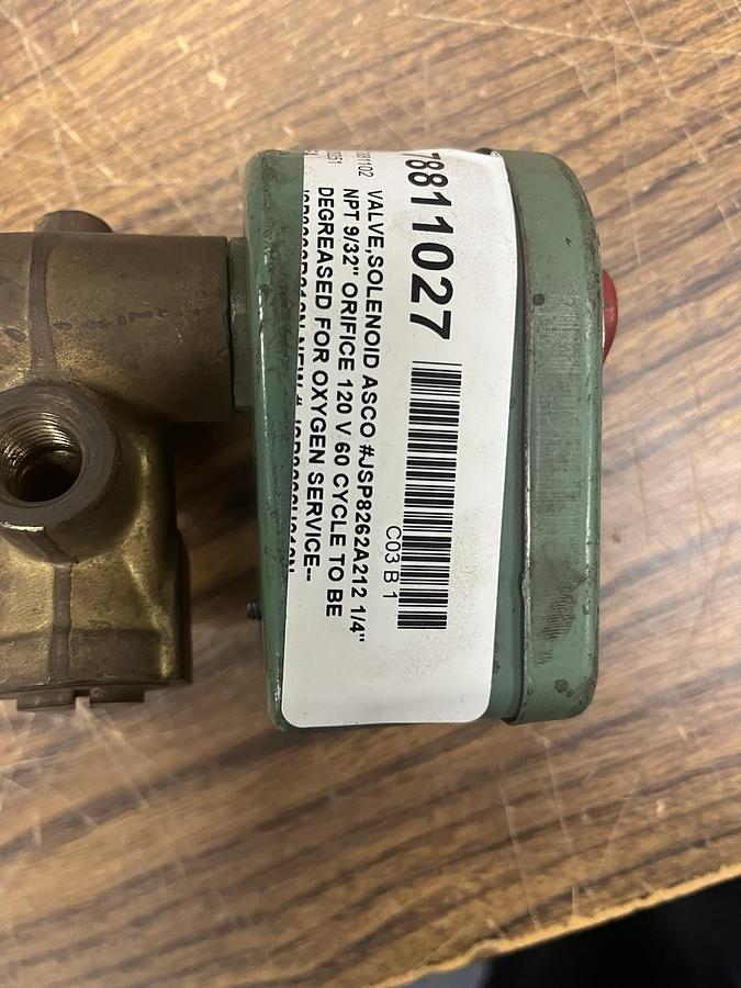 Used ASCO,JSP8262A212,SOLENOID VALVE 120V 1/4"