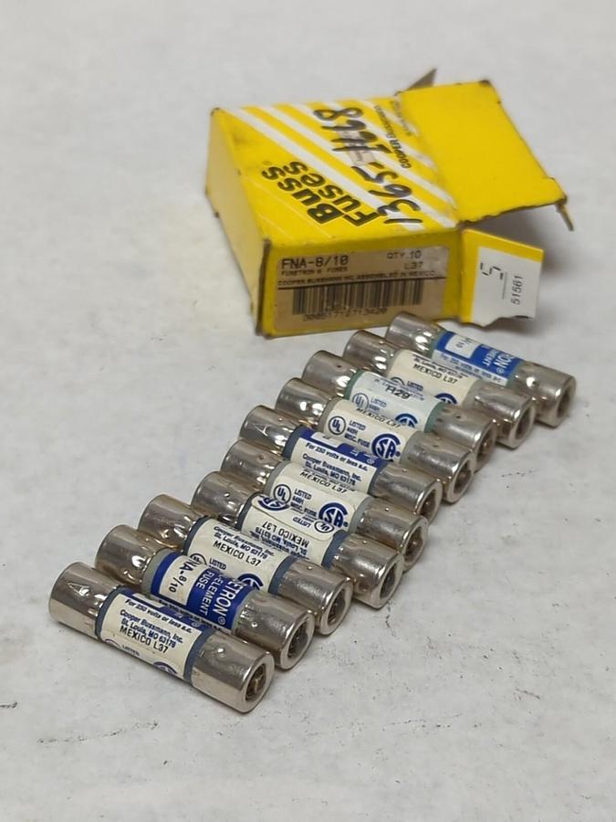 COOPER BUSSMANN,FNA 8/10,FUSETRON 8/10 AMP FUSES BOX OF 10 NOS