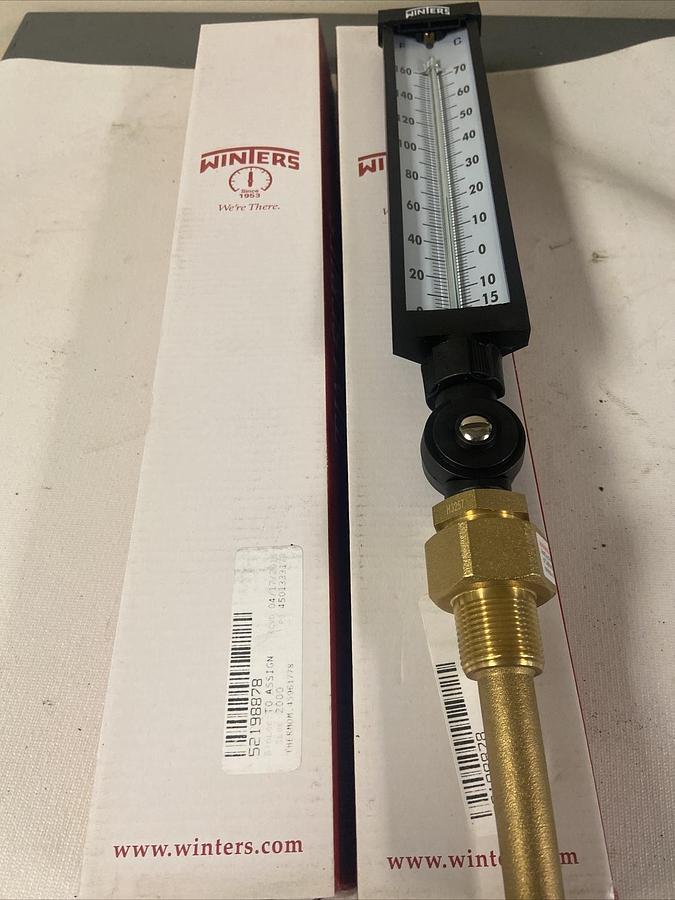 Used Winters,TIM103,Thermometer Analog 0-160 Deg 3/4 IN NPT 9 IN Length  Lot of 2