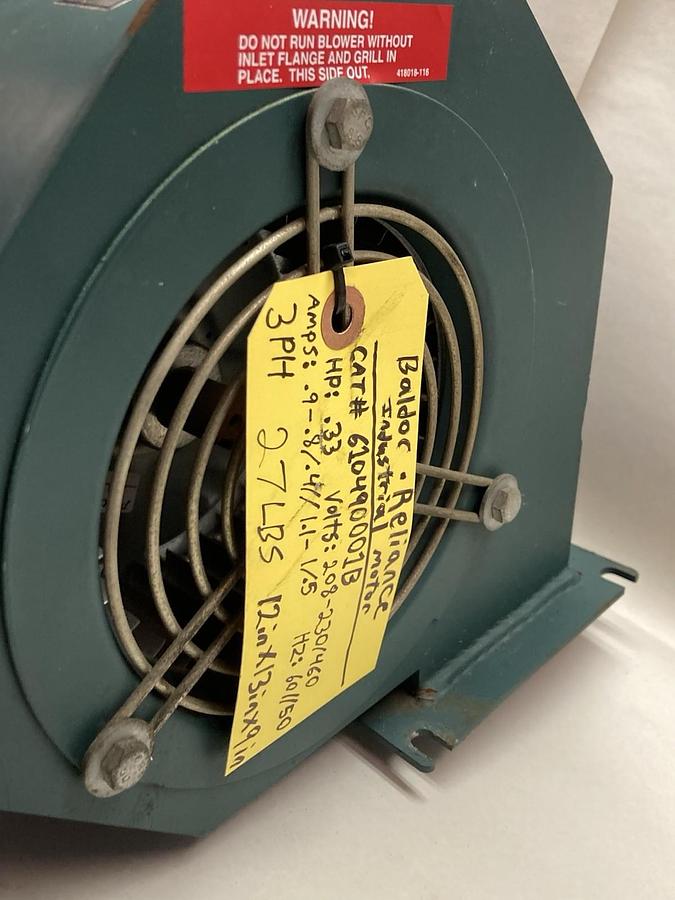 Used Baldor,610490001B,Blower Motor 0.33Hp 208-230/460V 3450/2850RPM