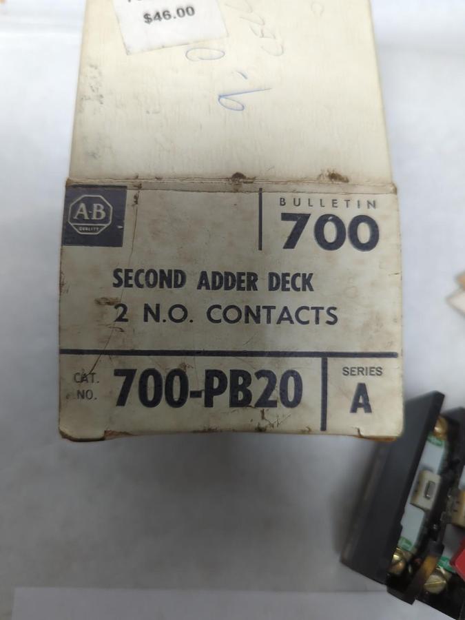 ALLEN-BRADLEY,700-PB20,SERIES A SECOND ADDED DECK 2 N.O. CONTACTS NOS